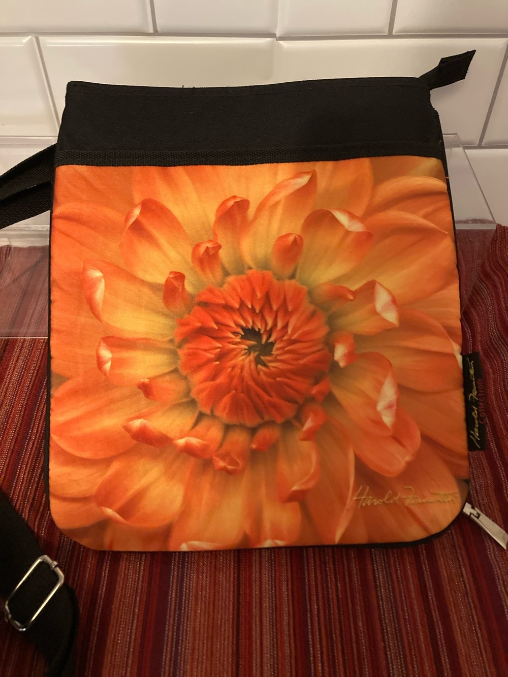 Orange Floral Crossbody Shoulder Bag with Signature Print